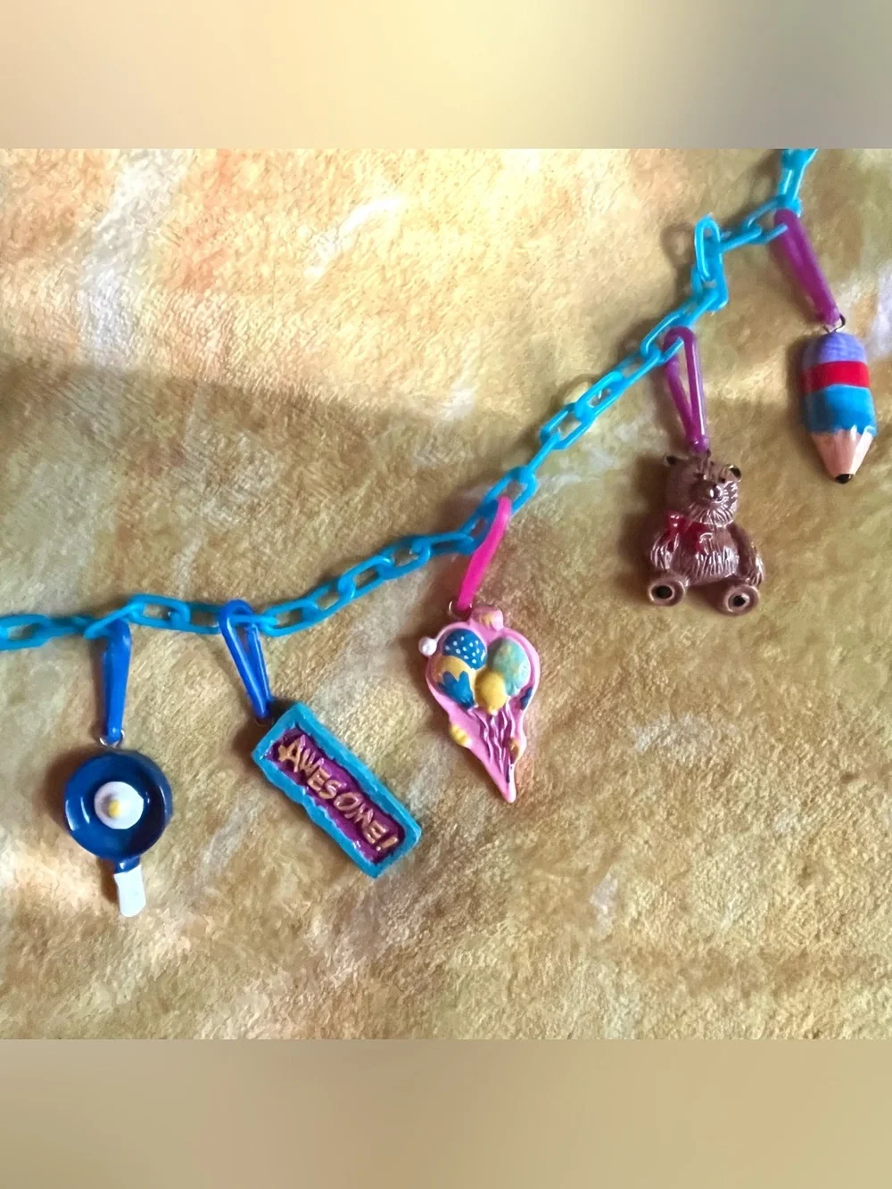 Set of 2 vintage 80s bell charm chain necklaces